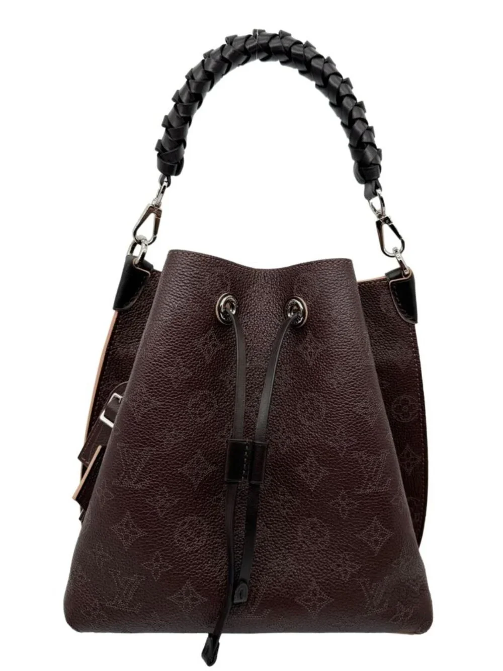 Louis Vuitton  Braided Handle Muria Mahina Leather Shoulder Hobo Bag Brown